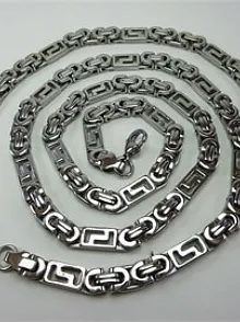 ERKEK ÇELİK KOLYE ZİNCİR VE ERKEK BİLEKLİK SET YASSI MODEL