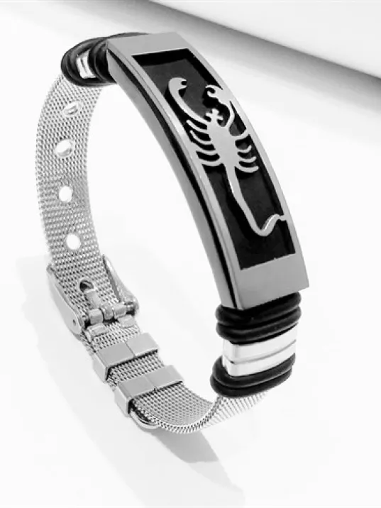 Akrep Motifli Paslanmaz Çelik Erkek Bileklik Hasır Kordonlu-Sarı Akrep Motifli Paslanmaz Çelik Erkek Bileklik Hasır Kordonlu-Sarı