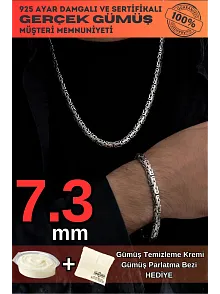 Erkek Gümüş Kolye Bileklik Set - Yassı Ezme Kral Gümüş Bileklik Set