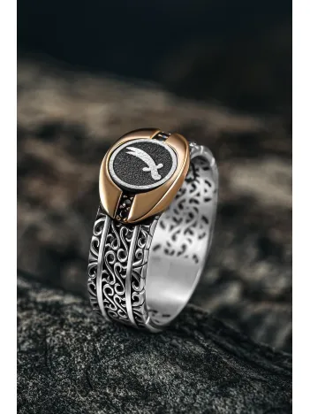 Erkek Gümüş Yüzük - Zirkon Taşlı Zülfikar Kılıcı Model 2 Mührü Erkek Yüzük