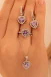 Kadın Gümüş Set - Kalp Model Ametist Taşlı Zirkon Süslemeli Rodyumlu Kadın Set Kadın Gümüş Set - Kalp Model Ametist Taşlı Zirkon Süslemeli Rodyumlu Kadın Set