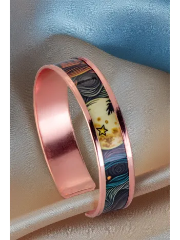 Kadın Bakır Bileklik - Space Model Özel Baskı Metal Kutu Ve Doğal Taşlar