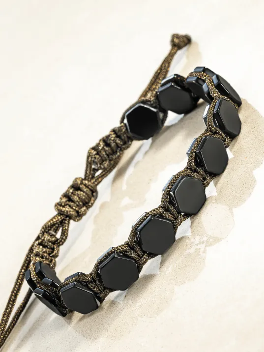 Erkek Kadın Doğal Taş Bileklik - Siyah Hematit Doğal Taşlı Yeşil Makrome Model Unisex Bileklik