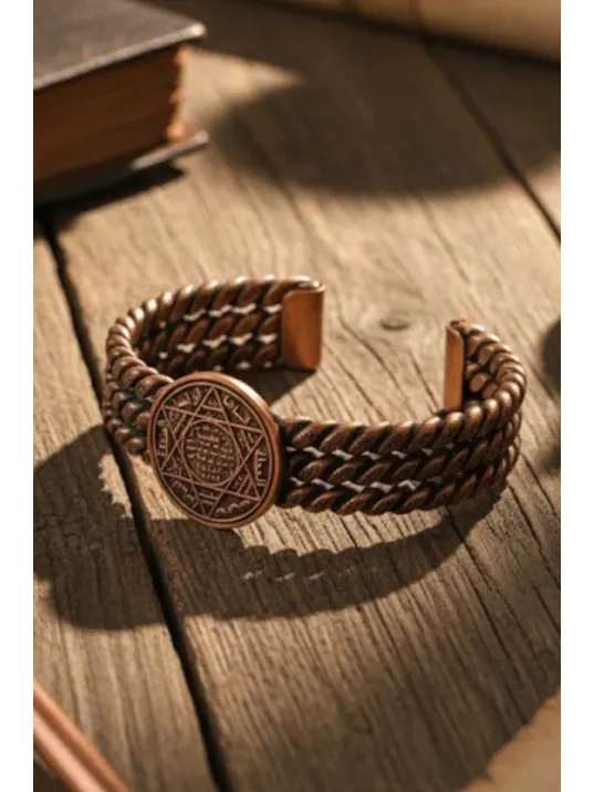 Kadın Bakır Bileklik - Süleyman Mührü 3 Sıra Bakır Bilezik Metal Kutu Ve Doğal Taşlar