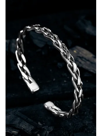 Erkek Gümüş Bileklik - El Yapımı Sinclair Model Erkek Bileklik Kelepçe Her Bileğe Uyar