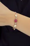 Kadın Gümüş Bileklik - Rose Kaplama Pembe Safir Taşlı Nergis Çiçeği Motifli Bilezik Kadın Gümüş Bileklik - Rose Kaplama Pembe Safir Taşlı Nergis Çiçeği Motifli Bilezik