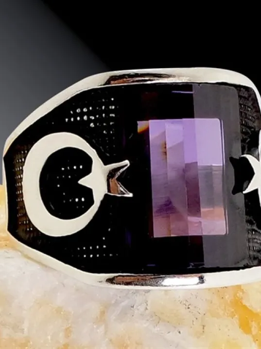 Ay Yıldız Erkek Gümüş Yüzük 3 Farklı Renk Seçeneği