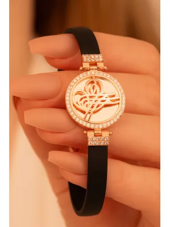 Kadın Gümüş Bileklik - Zirkon Taşlı Rose Renk Osmanlı Tuğralı Kadın Gümüş Bileklik