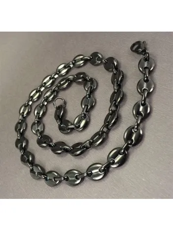 Gemici Model Çelik Erkek Kolye Zincir Siyah Model Orta Kalınlıkta