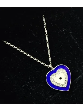 Kalpli Nazarlıklı Mavi Bayan Gümüş Kolye Küçük Boy