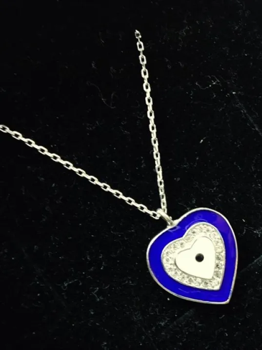 Kalpli Nazarlıklı Mavi Bayan Gümüş Kolye Küçük Boy