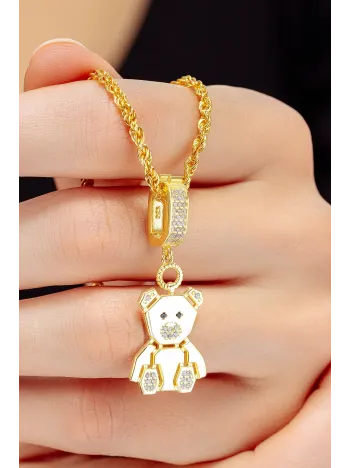Kadın 18 Ayar Altın Kaplama Ayıcık Figürlü 925 Ayar Gümüş Kolye – Taş Detaylı Zarif Tasarım