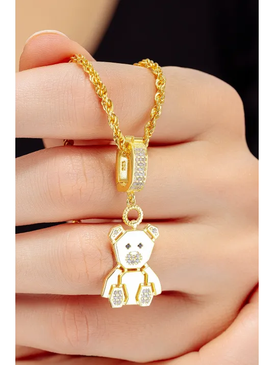 Kadın 18 Ayar Altın Kaplama Ayıcık Figürlü 925 Ayar Gümüş Kolye – Taş Detaylı Zarif Tasarım