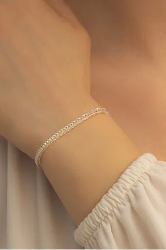Kadın Gümüş Bileklik - 3mm Gümüş Beyaz Parlak Tilki Kuyruğu Model Kadın Bileklik