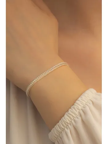 Kadın Gümüş Bileklik - 3mm Gümüş Beyaz Parlak Tilki Kuyruğu Model Kadın Bileklik