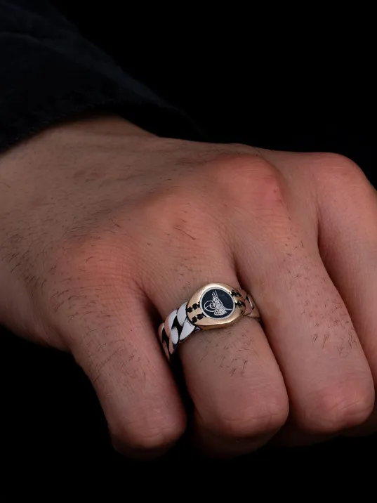 Erkek Gümüş Yüzük - Osmanlı Tuğrası İnce Kibar Erkek Yüzüğü