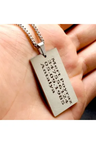 Dikdörtgen Lüks Model 316L Paslanmaz Çelik Asker Künyesi