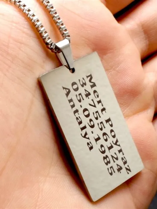 Dikdörtgen Lüks Model 316L Paslanmaz Çelik Asker Künyesi