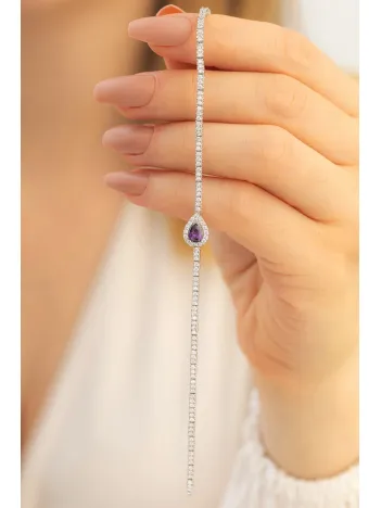 Belinda Ametist Taşlı Su Yolu Bayan Gümüş Bileklik