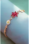 Kadın Gümüş Bileklik - Rose Kaplama Pembe Safir Taşlı Nergis Çiçeği Motifli Bilezik