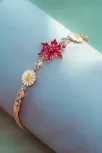 Kadın Gümüş Bileklik - Rose Kaplama Pembe Safir Taşlı Nergis Çiçeği Motifli Bilezik Kadın Gümüş Bileklik - Rose Kaplama Pembe Safir Taşlı Nergis Çiçeği Motifli Bilezik