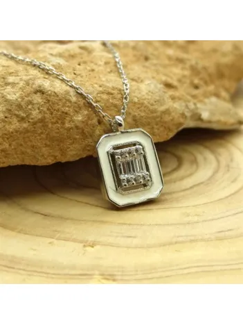 Zirkon Taşlı Kare Bayan Gümüş Kolye GKLKAREZIRN-GMS