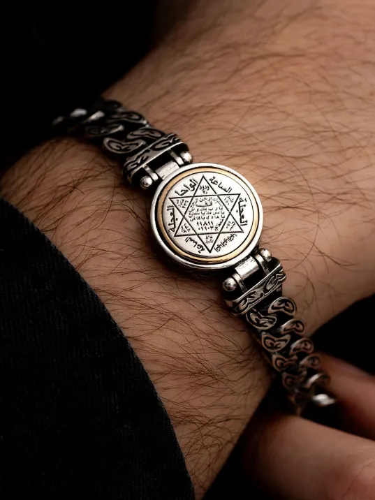 Erkek Gümüş Bileklik - Ortası Dönen Hz Süleyman Model Gurmet Zincir Gümüş Bileklik Künye Erkek Gümüş Bileklik - Ortası Dönen Hz Süleyman Model Gurmet Zincir Gümüş Bileklik Künye