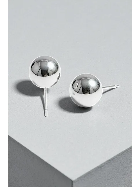 Kadın Gümüş Küpe - 10 mm 925 Ayar Gümüş Top Küpe