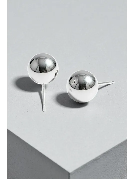 Kadın Gümüş Küpe - 10 mm 925 Ayar Gümüş Top Küpe