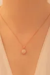 Kadın Gümüş Kolye - Sevgililer Günü - Hediye - Zirkon Taşlı Rose Kaplama Çiçek Motifli Kadın Kolye