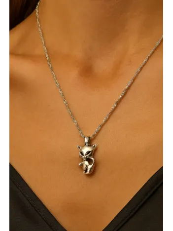 Kadın Gümüş Kolye - Kedi Model Singapur Zincir Kadın Gümüş Kolye