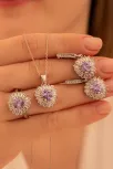 Kadın Gümüş Set - Kalp Model Ametist Taşlı Baget Süslemeli Rodyumlu Kadın Set Kadın Gümüş Set - Kalp Model Ametist Taşlı Baget Süslemeli Rodyumlu Kadın Set
