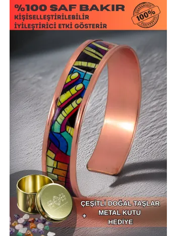 Kadın Bakır Bileklik - Nadia Model Özel Baskı Metal Kutu Ve Doğal Taşlar