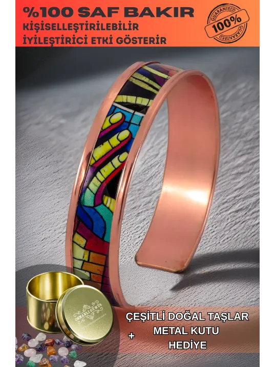 Kadın Bakır Bileklik - Nadia Model Özel Baskı Metal Kutu Ve Doğal Taşlar Kadın Bakır Bileklik - Nadia Model Özel Baskı Metal Kutu Ve Doğal Taşlar