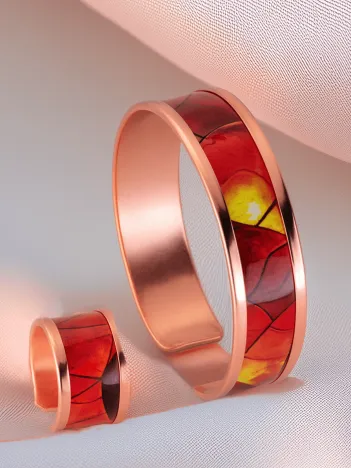 Kadın Bakır Bileklik Yüzük Set - Sunny Model Özel Baskı Metal Kutu Ve Kuvars Taşı