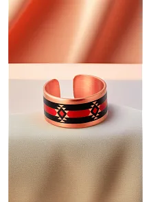 Kadın Bakır Yüzük - Rosso Model Özel Baskı Metal Kutu Ve Kuvars Taşı