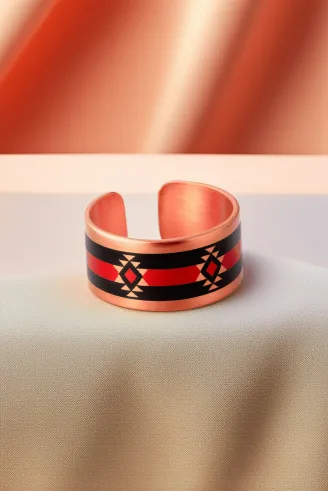 Kadın Bakır Yüzük - Rosso Model Özel Baskı Metal Kutu Ve Kuvars Taşı