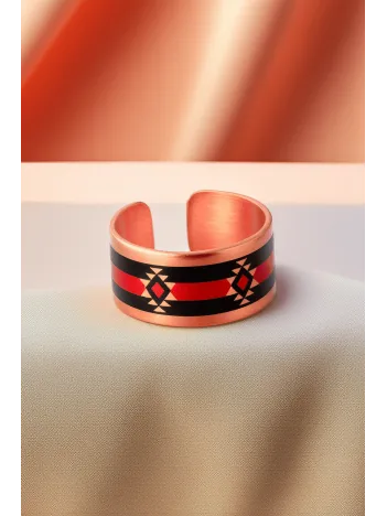 Kadın Bakır Yüzük - Rosso Model Özel Baskı Metal Kutu Ve Kuvars Taşı