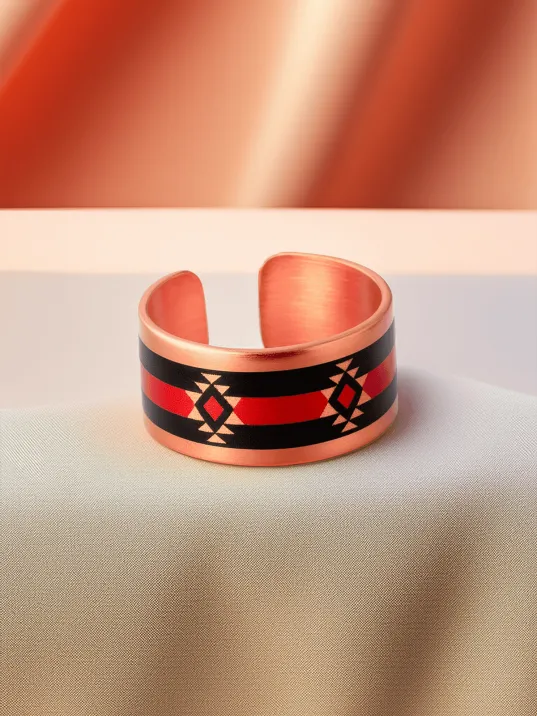 Kadın Bakır Yüzük - Rosso Model Özel Baskı Metal Kutu Ve Kuvars Taşı