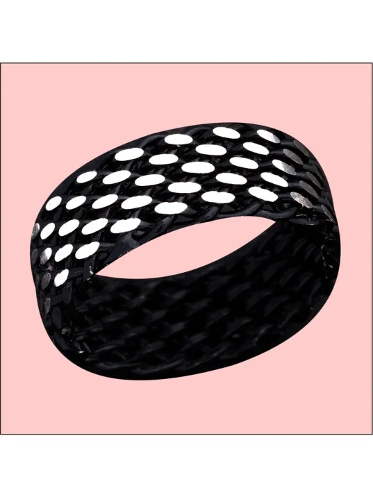 Erkek Gümüş Yüzük - 925 Ayar Siyah Hasır Örgü Gümüş Alyans Yüzük Erkek Gümüş Yüzük - 925 Ayar Siyah Hasır Örgü Gümüş Alyans Yüzük