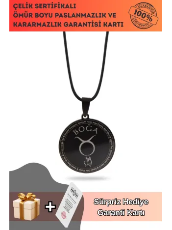 Boğa Burcu Kolyesi Kadın Erkek Çelik Deri Kolye CKLBOGADERI-SYH