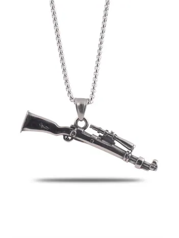 OttoMan Dürbünlü Tüfek Motif Erkek Çelik Zincir Kolye CKL0321TFEK-GMS
