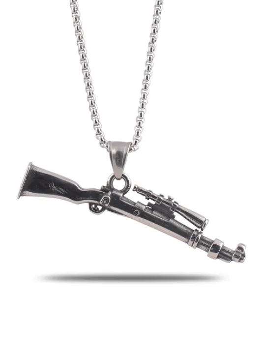 OttoMan Dürbünlü Tüfek Motif Erkek Çelik Zincir Kolye CKL0321TFEK-GMS