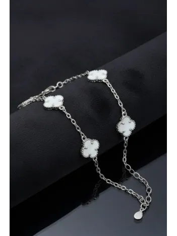 Erkek Gümüş Bileklik - Şans Dört Yaprak Motifli Oniks Taşlı Bilezik