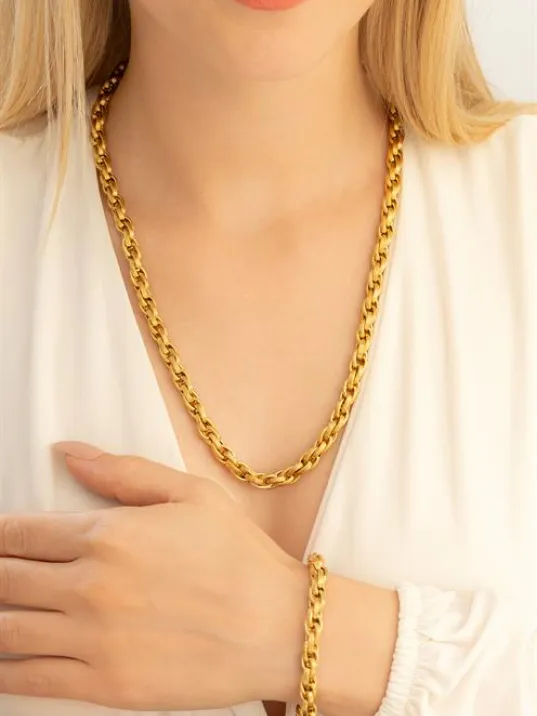 Kadın Çelik Kolye Bileklik Set - Altın Kaplama Sarmal Model Çelik Bileklik Kolye Set Kadın Çelik Kolye Bileklik Set - Altın Kaplama Sarmal Model Çelik Bileklik Kolye Set