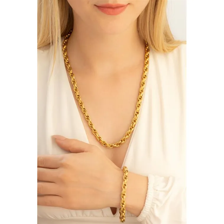 Kadın Çelik Kolye Bileklik Set - Altın Kaplama Sarmal Model Çelik Bileklik Kolye Set Kadın Çelik Kolye Bileklik Set - Altın Kaplama Sarmal Model Çelik Bileklik Kolye Set