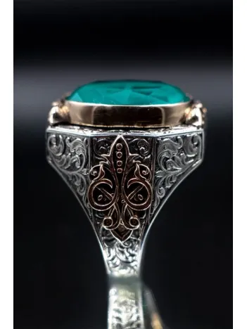 925 Ayar Yeşil Parabia Taşlı Erkek Gümüş Yüzük GYZYZKEND15-YSL