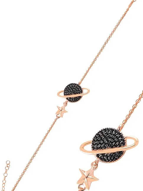 Rose Taşlı Satürn Model Kadın Gümüş Bileklik GBLSTRNMDL1-ROS