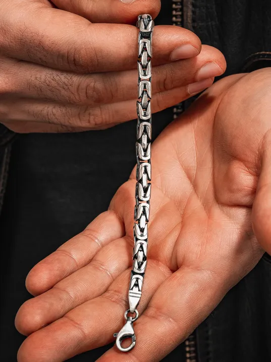 Erkek Gümüş Bileklik - 7mm Füzyon Kare Kral Gümüş Erkek Künye