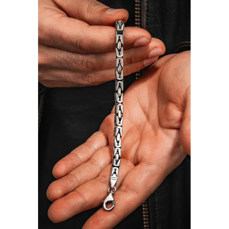 Erkek Gümüş Bileklik - 7mm Füzyon Kare Kral Gümüş Erkek Künye Erkek Gümüş Bileklik - 7mm Füzyon Kare Kral Gümüş Erkek Künye